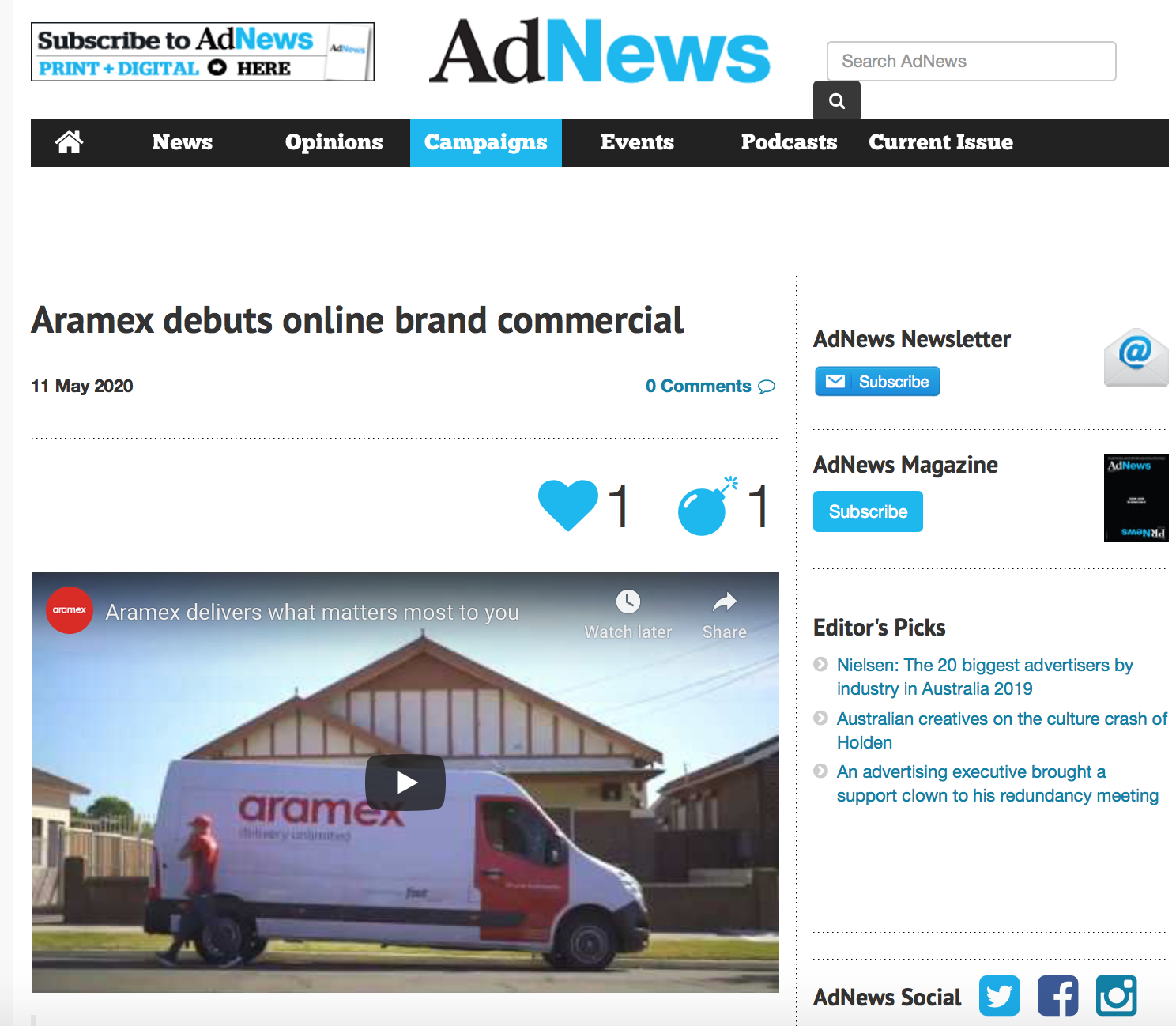 Aramex debuts online brand commercial