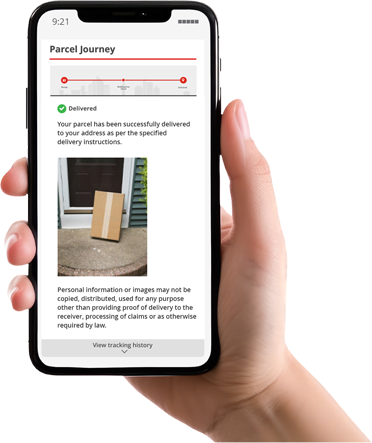 aramexConnect app showing parcel journey and delivery photo